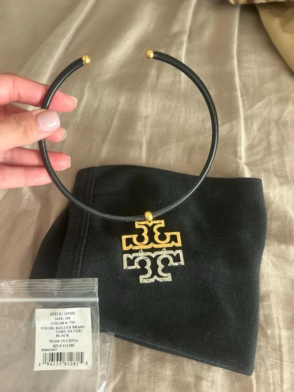 Tory Burch Brass Two-Tone Chocker Necklace